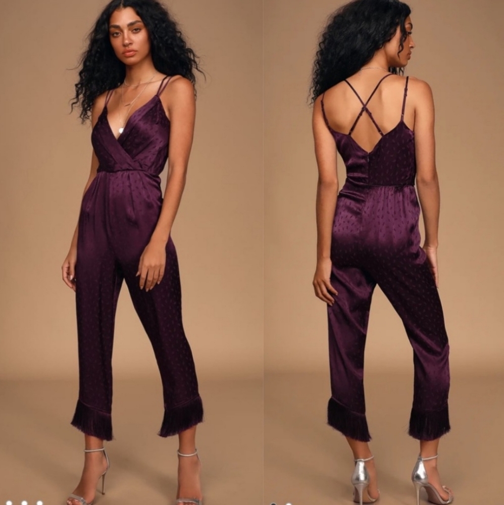 Ali & Jay Bodyheat Satin Fringe Cropped Jumpsuit